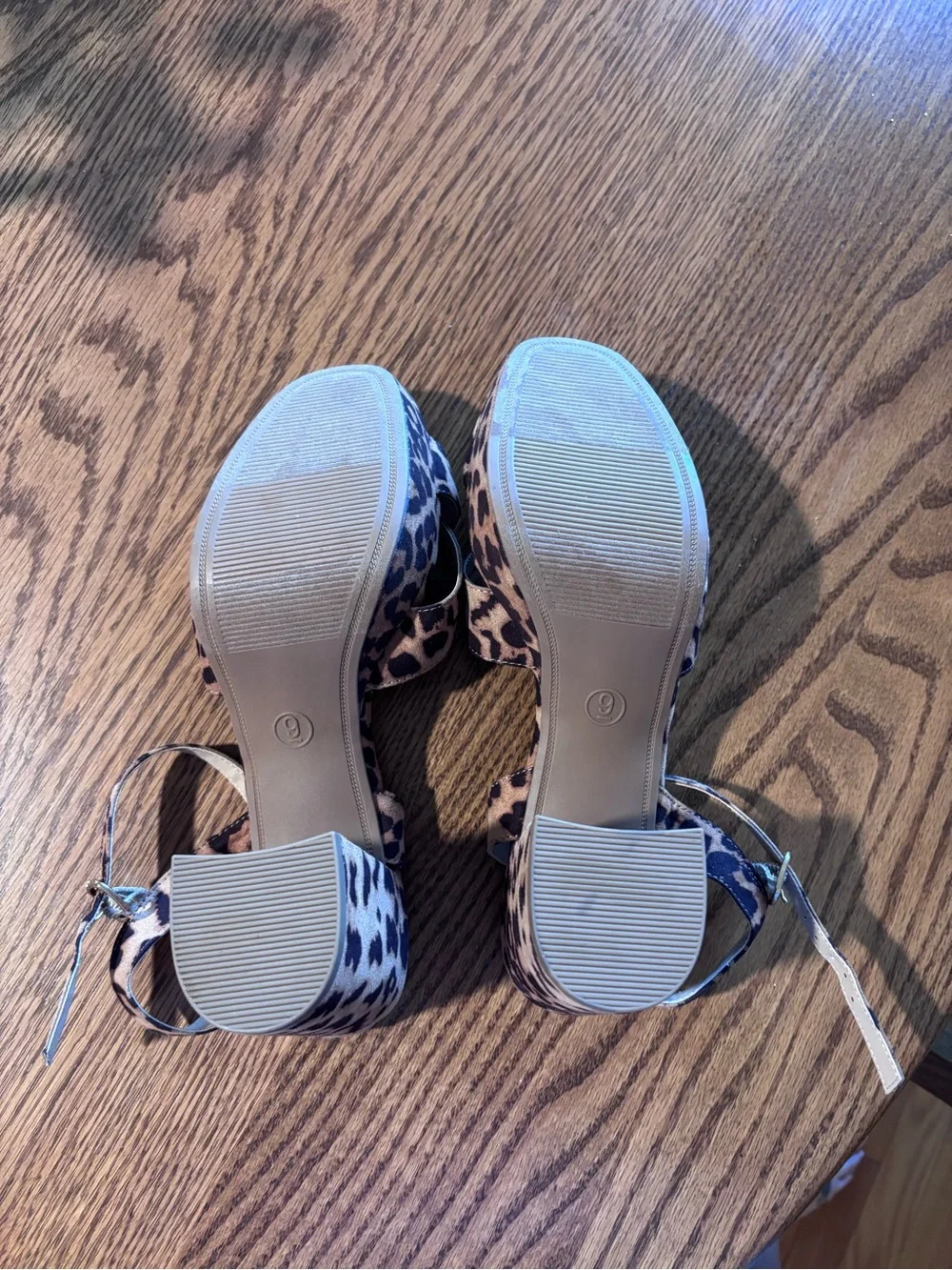 Leopard Print Block Heel Sandals - Brown and Black